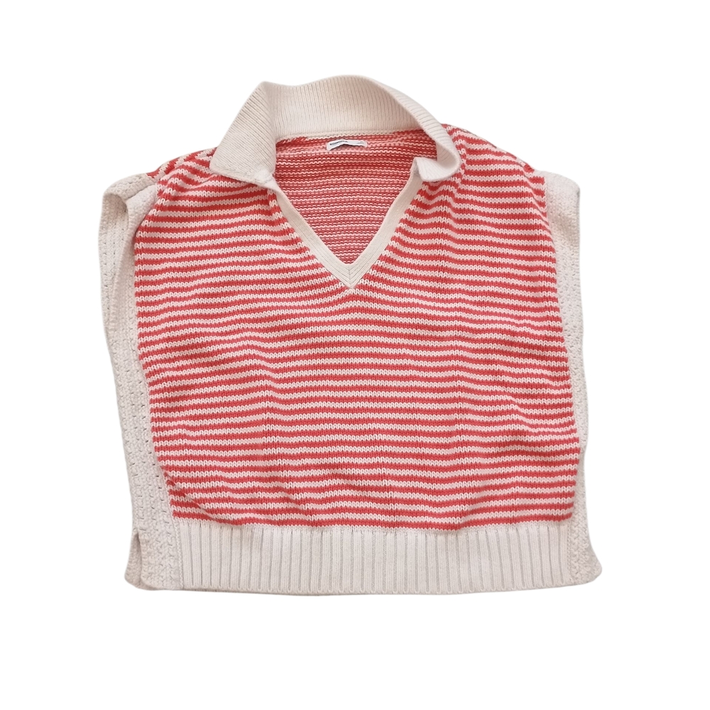 Sonoma Women XL Collared Vneck Sleeveless Sweater Vest Bold Red & White Stripes